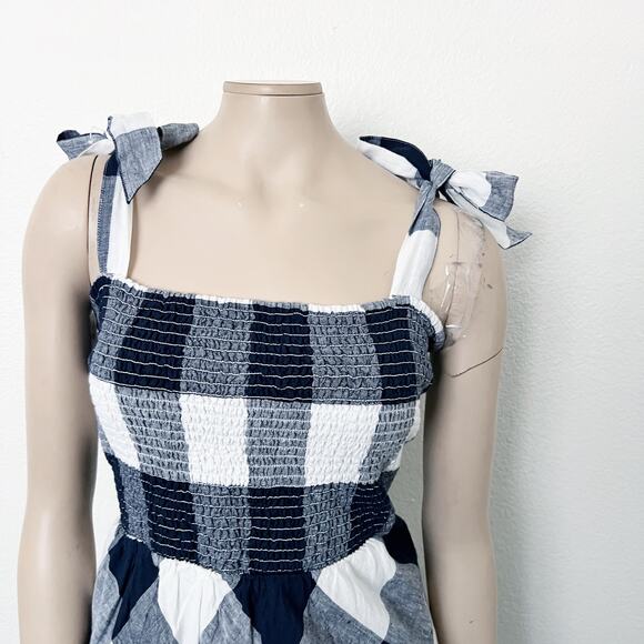 [Crown & Ivy] Navy Blue White Plaid Linen Midi Dress Tie Straps NWT Size Large L - Picture 5 of 11